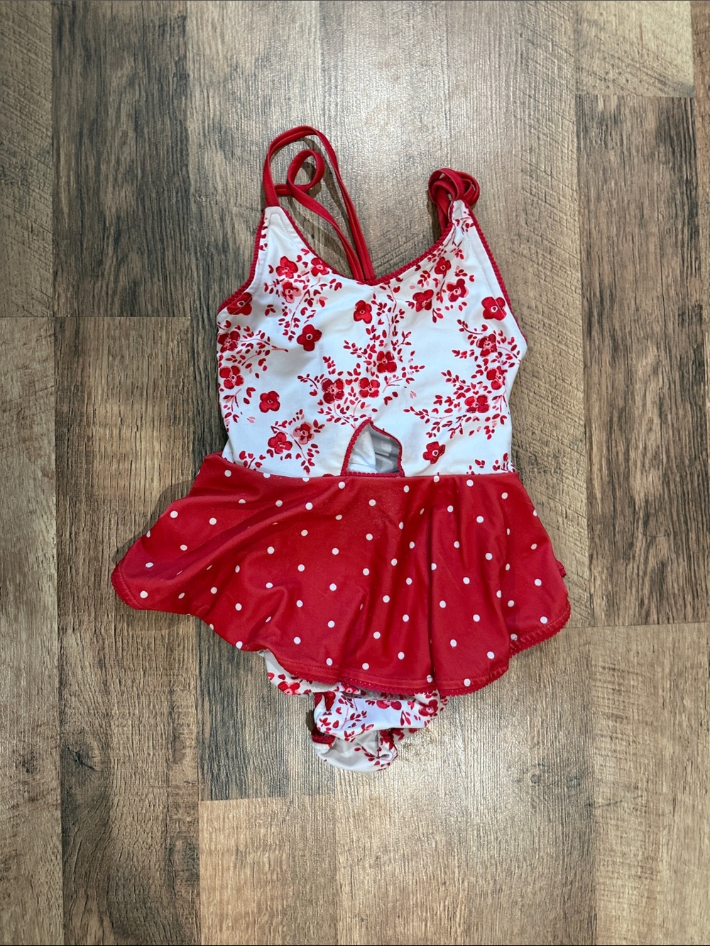 Girls' Red Floral & Polka Dot One piece Swimsuit - Size 6